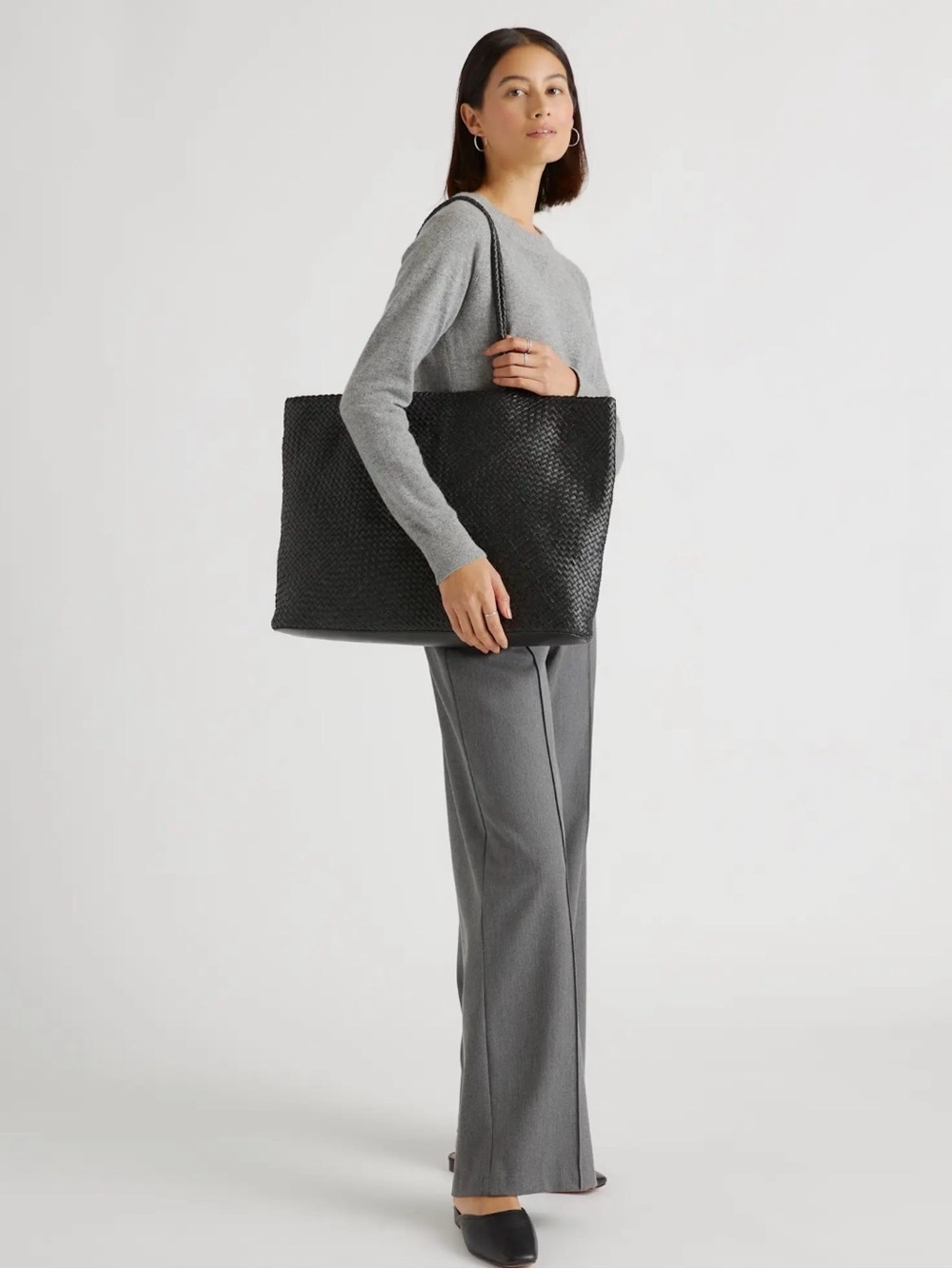 Quince Siena Black Woven Leather Tote Bag